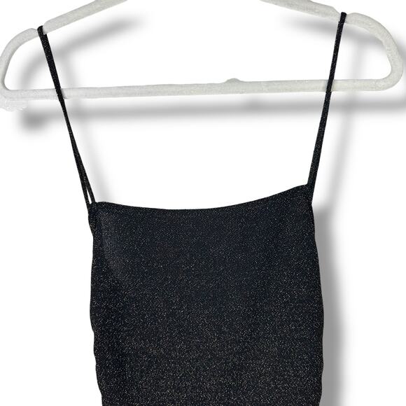 Reformation NWOT Breslin Brown Gold Sparkle Square Neck Knot Back Slip Dress XS - Picture 4 of 12
